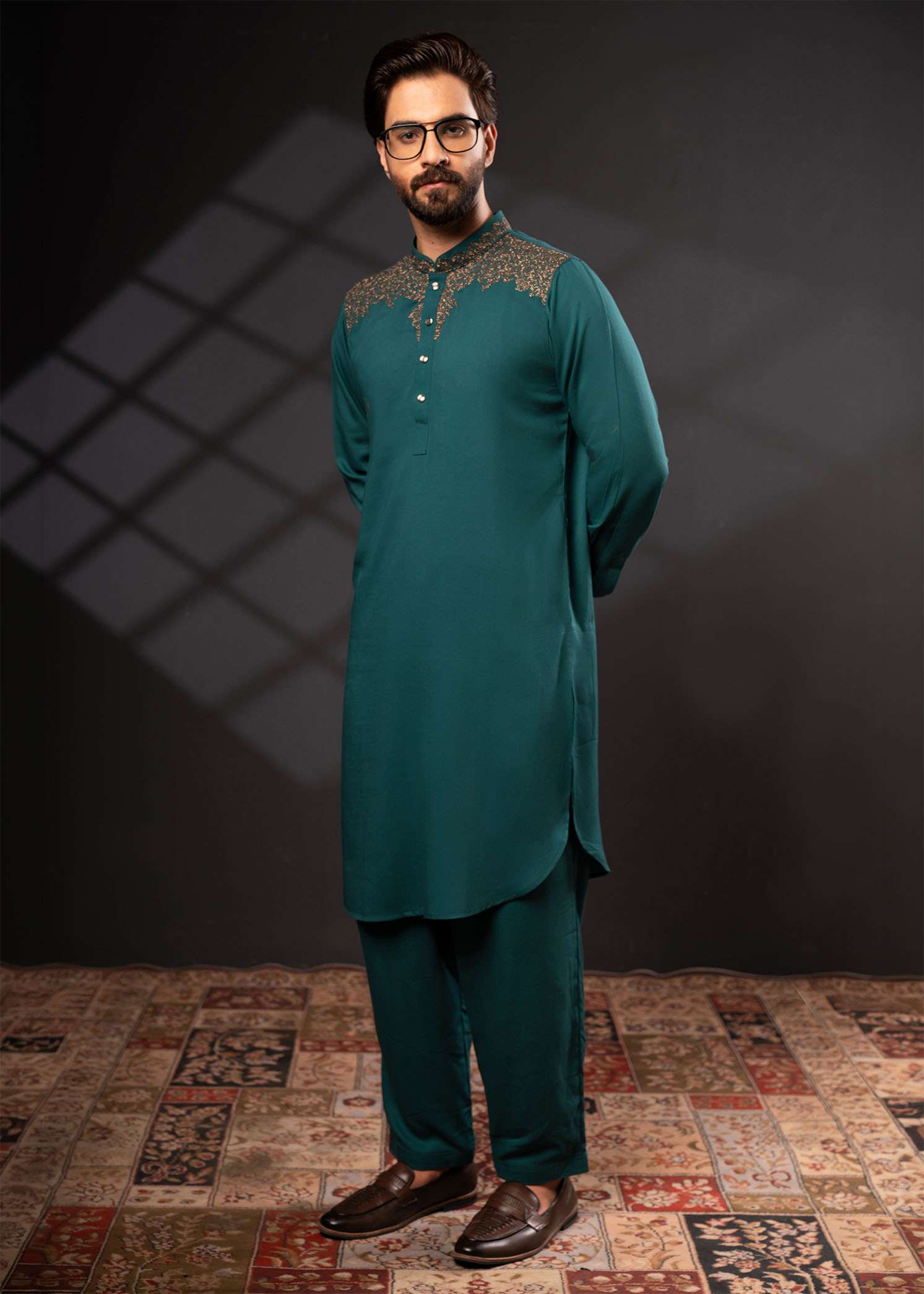 Men’s Signature Kabli Set – Peacock-Blue