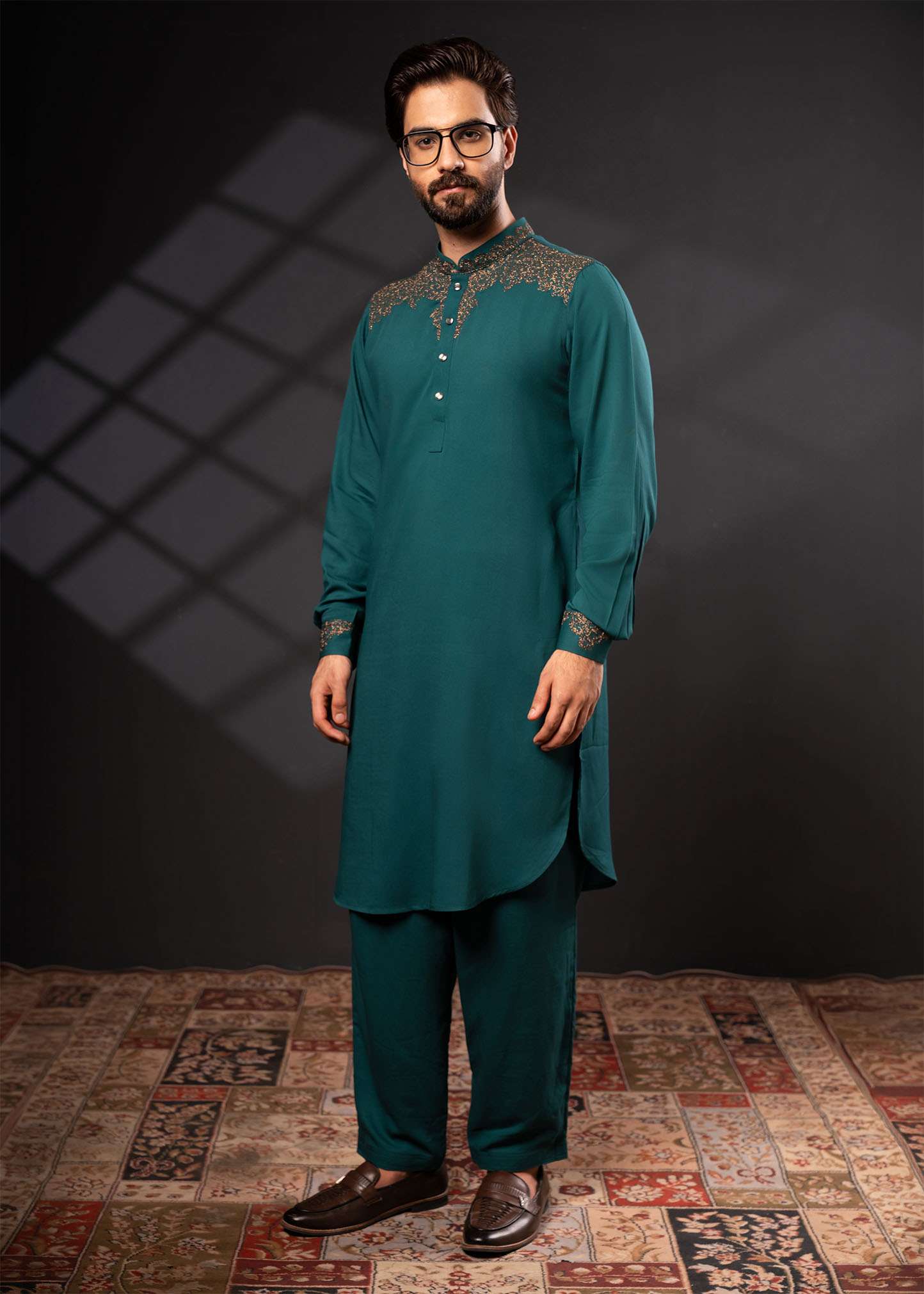 Men’s Signature Kabli Set – Peacock-Blue