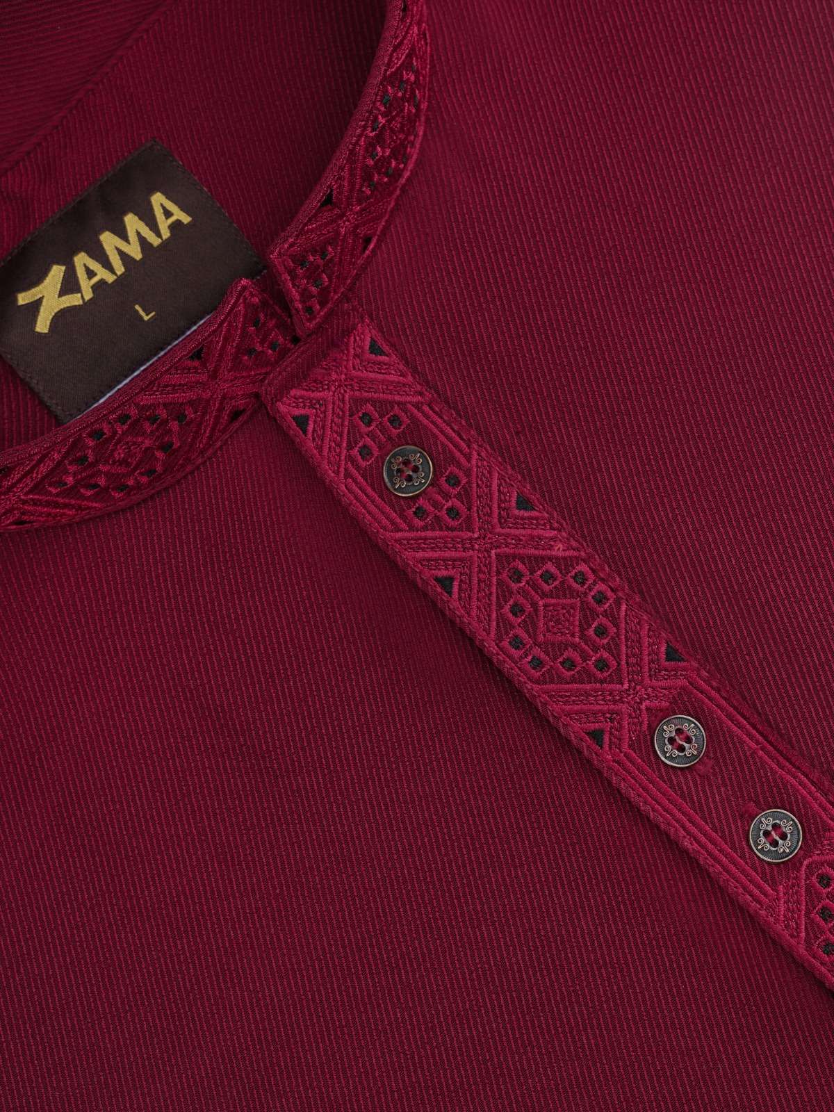 Maroon Embroidered Regular Fit Panjabi - ZP606