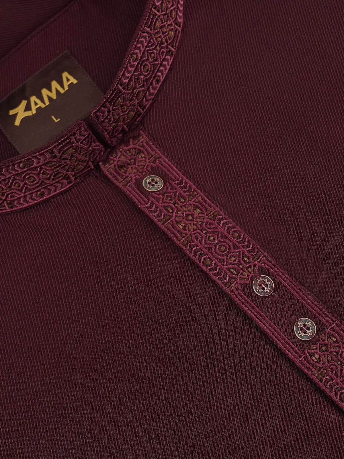 Purple Maroon Embroidered Regular Fit Panjabi - ZP604