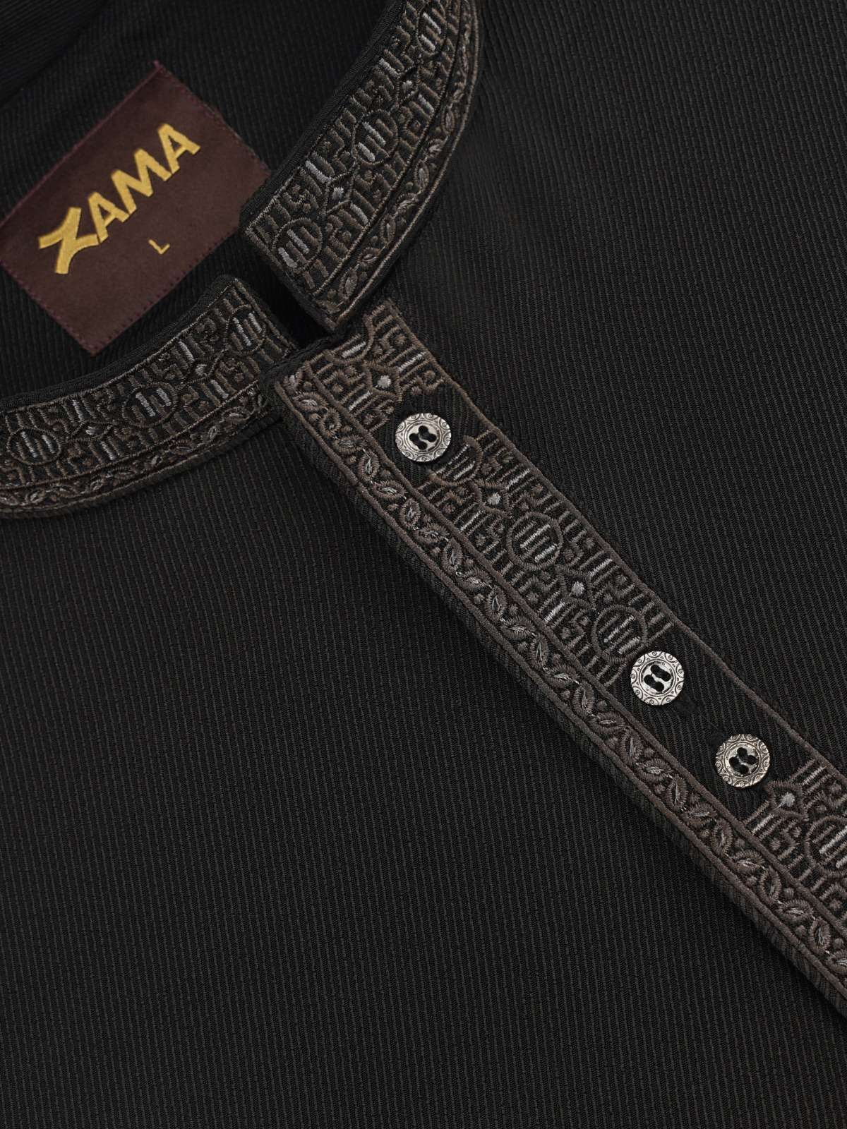 Black Embroidered Regular Fit Panjabi - ZP602