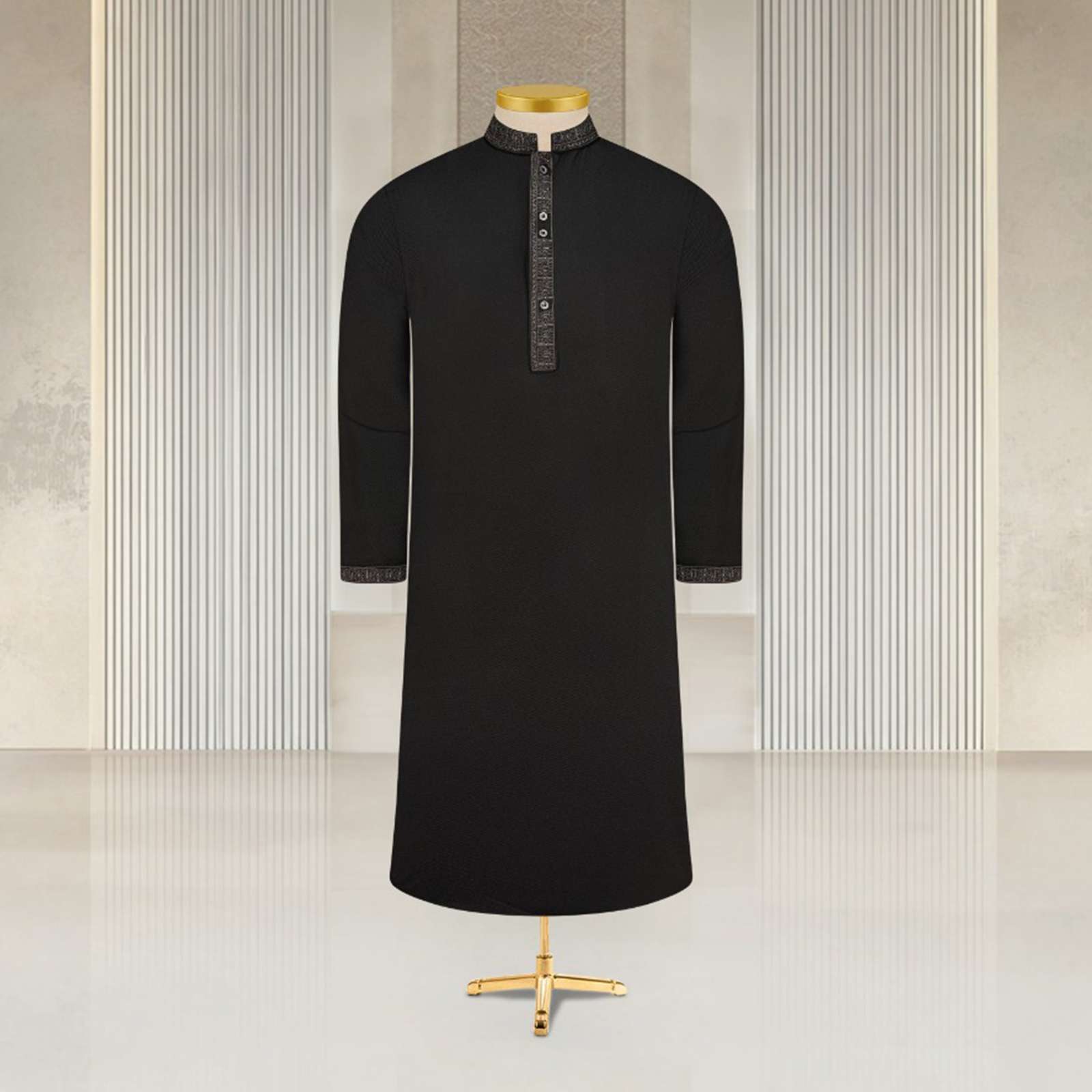 Black Embroidered Regular Fit Panjabi - ZP602