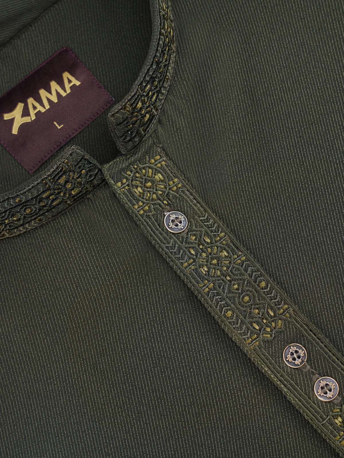 Olive Embroidered Regular Fit Panjabi - ZP601