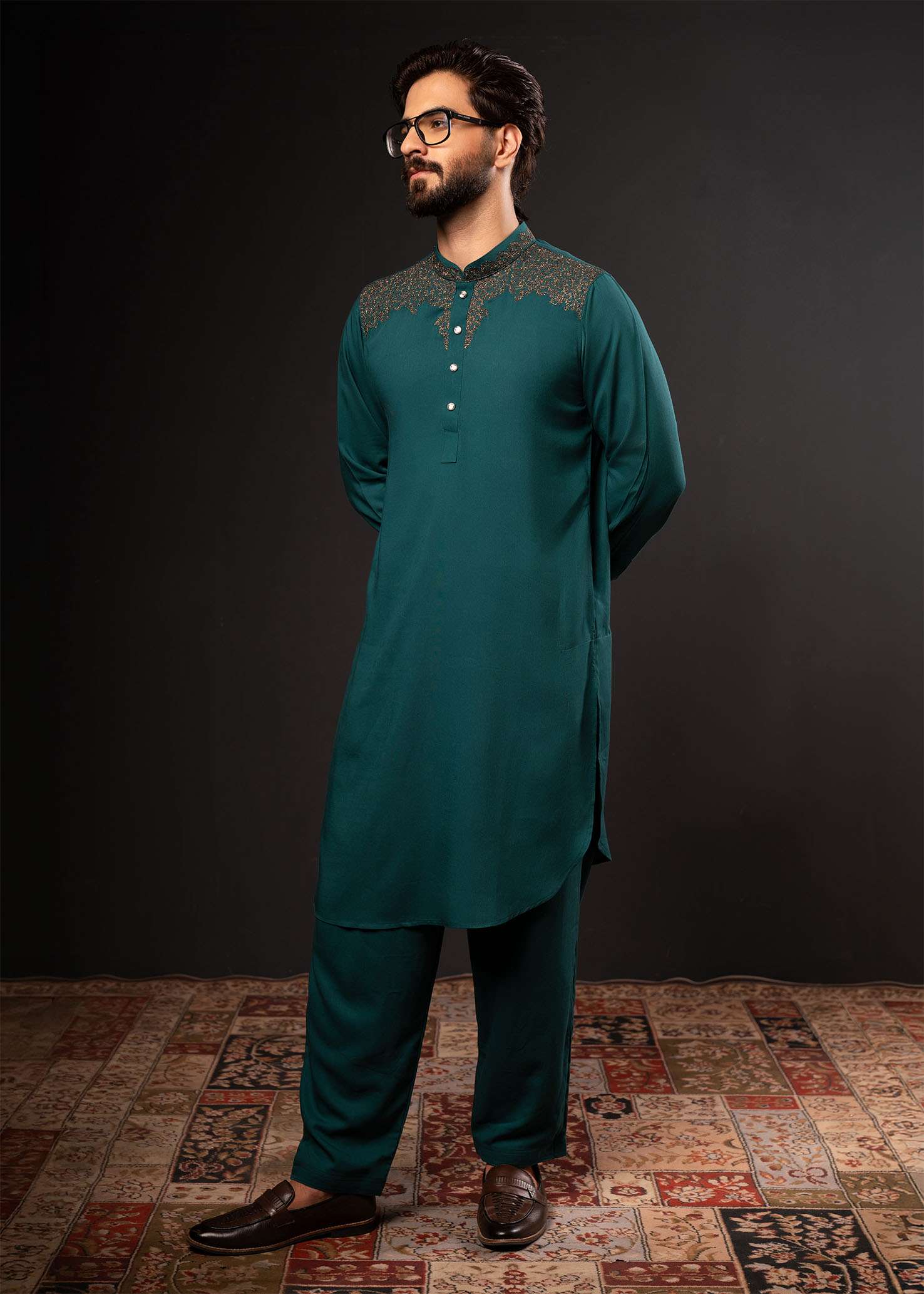 Men’s Signature Kabli Set – Peacock-Blue